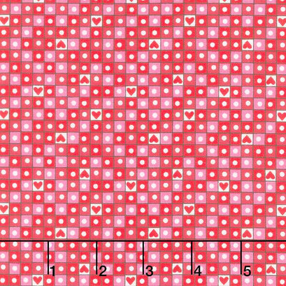 Love Me Do - Heart Grid Red Yardage