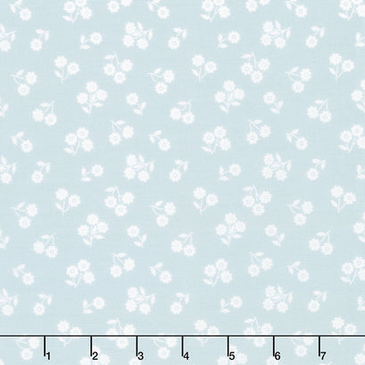 Country Rose - Dainty Floral Smokey Blue Yardage