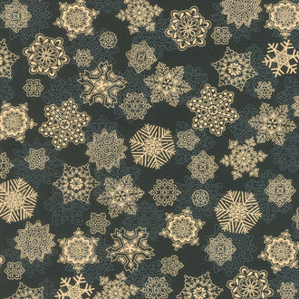 Holiday Flourish - Snow Flower Gold Colorstory Snowflakes Black Metallic Yardage