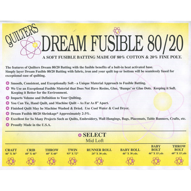 Dream Fusible 80/20 Craft Quilt Batting | Quilter's Dream #FUSECF