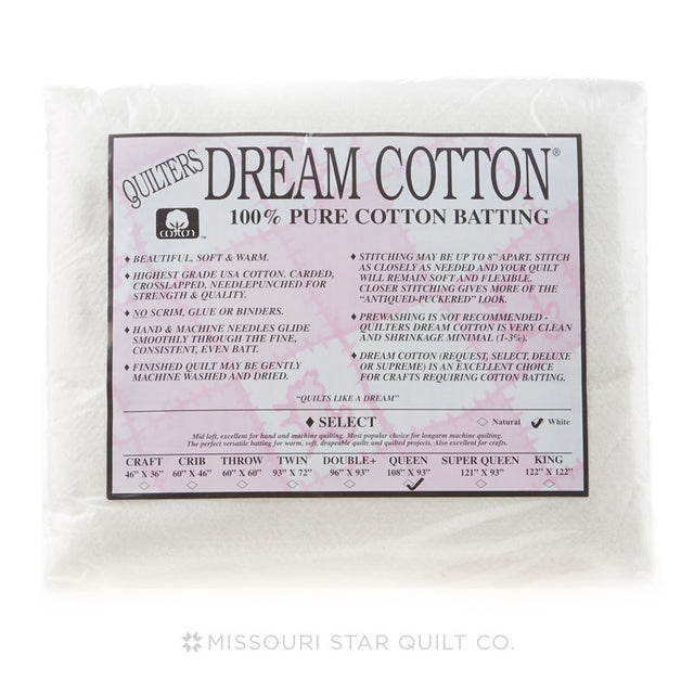 Quilters Dream 100% Cotton Batting - King Size Quilt Batting for