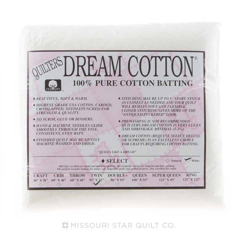 Quilters Dream Cotton Batting - Natural Select - Twin 93 x 72 -  Stonemountain & Daughter Fabrics