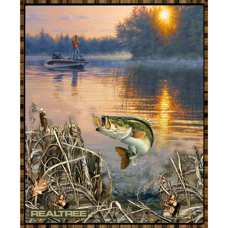 Fishing Fabric, Two Large Mouth Bass Fabric Panel 1131 - Beautiful