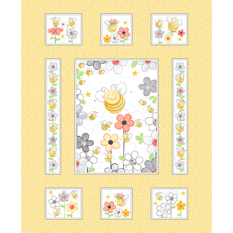 Sweet Floral Scent Quilt Fabric - Bee in Yellow - LV802-YE3 – Cary