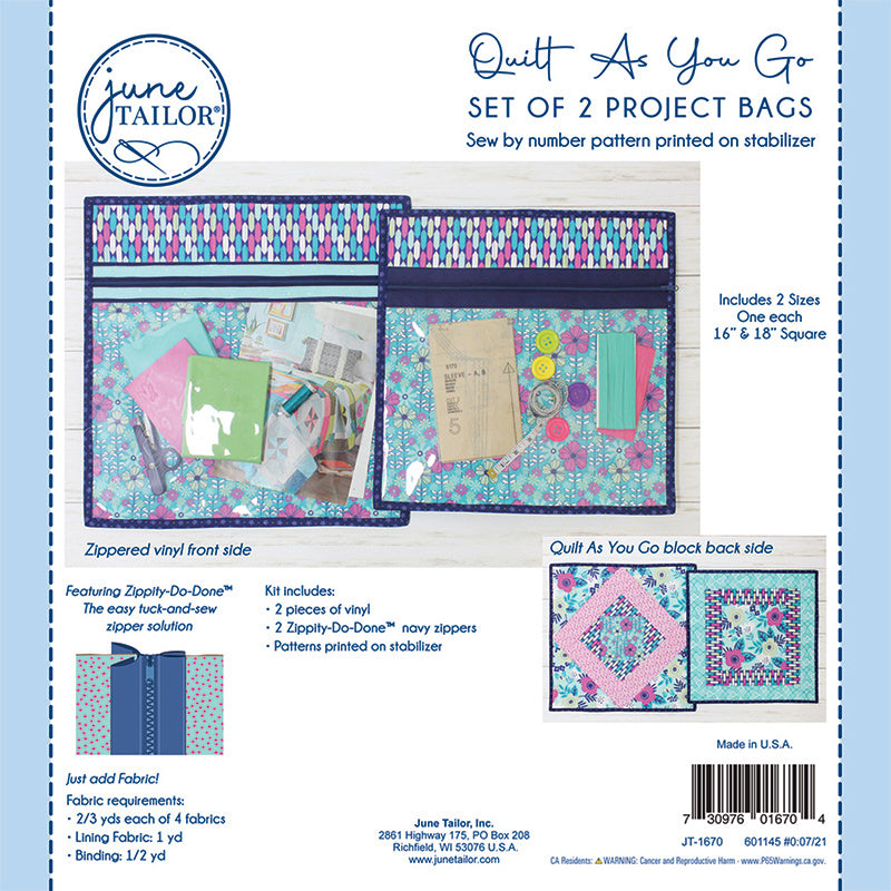 June Tailor® White Quilt As You Go Project Bag Kit with Zippity-Do-Done™  Zipper